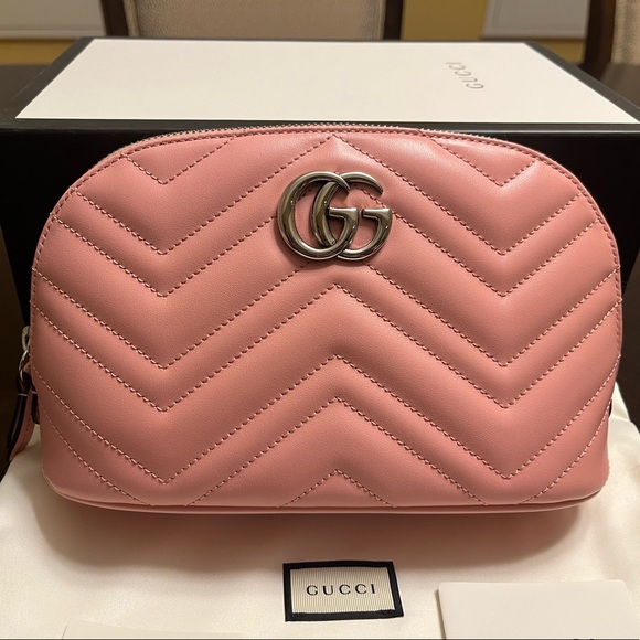 New Gucci Marmont GG Logo Pink Pouch Clutch Bag - Picture 2 of 9